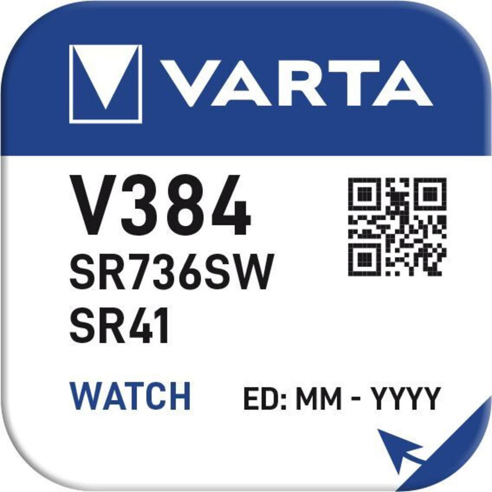VARTA Silberoxid-Knopfzelle V384/SR41, 1,55 V, 37 mAh