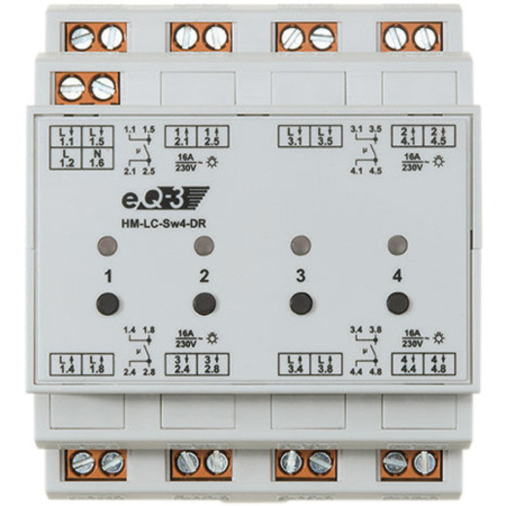 Homematic Funk-Schaltaktor, 4fach, Hutschiene HM-LC-Sw4-DR für Smart Home / Hausautomation