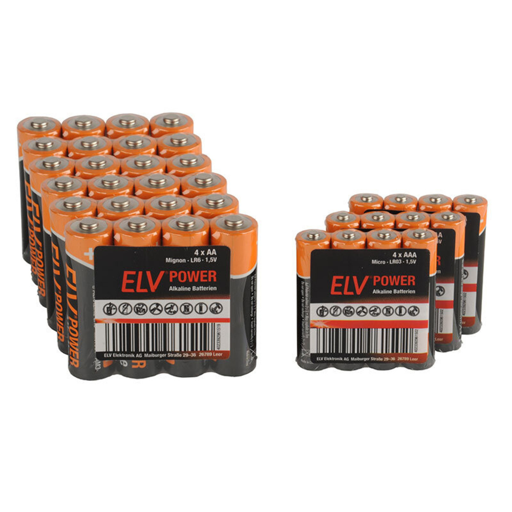ELV POWER Alkaline Vorratspack,  12x Micro AAA und 24x Mignon AA