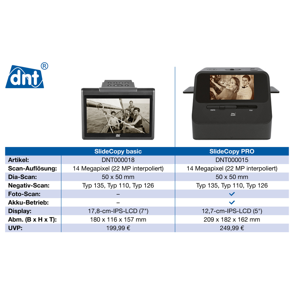 dnt 2-in-1 Dia-/Negativscanner SlideCopy basic, 14 MP, XXL-Display, speichert auf SD-Karte