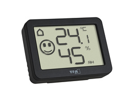 TFA Thermo-Hygrometer mit Smiley-Klimakomfortanzeige, Raumtemperatur, Luftfeuchte (rH), schwarz