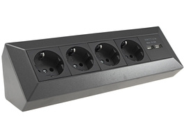 Chilitec 4-fach Steckdosenblock +2x USB mit 3,1 A, max. 3600 W, Aufbaumontage, anthrazit