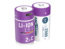 Ansmann Li-Ion Akku Baby C 2er-Set mit USB-C-Ladebuchse, 1,5 V, 2300 mAh