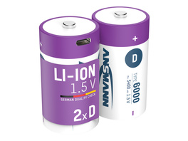 Ansmann Li-Ion Akku Mono D 2er-Set mit USB-C-Ladebuchse, 1,5 V, 5400 mAh