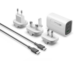 GP Steckerlader GM3A 65W, GaN, 2x USB-C und 1x USB-A, Weiß