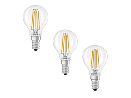 Osram LED Base Classic P 60 Filament, 5,5 W, 806 lm, E14, warmweiß, klar, 3er Pack